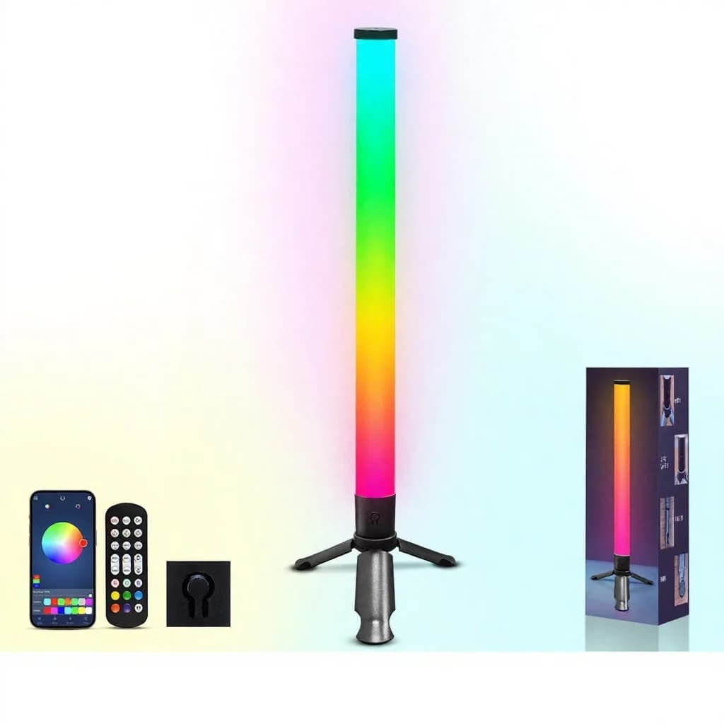 LED-stämningslampa med stativ för skrivbord, musiksynk och RGB-effekter