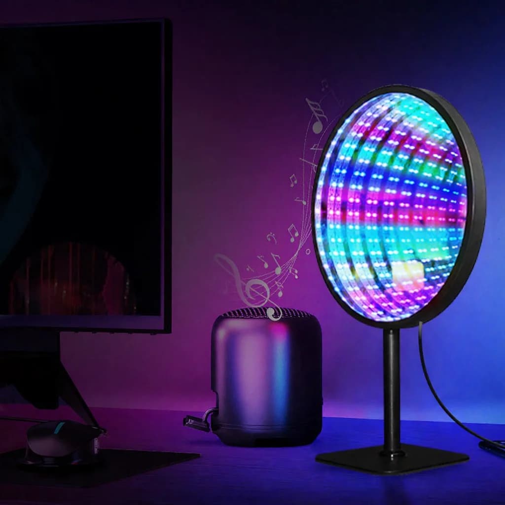 Rund akryl oändlighetsspegel 3D avgrundsljus USB RGB atmosfärlampa