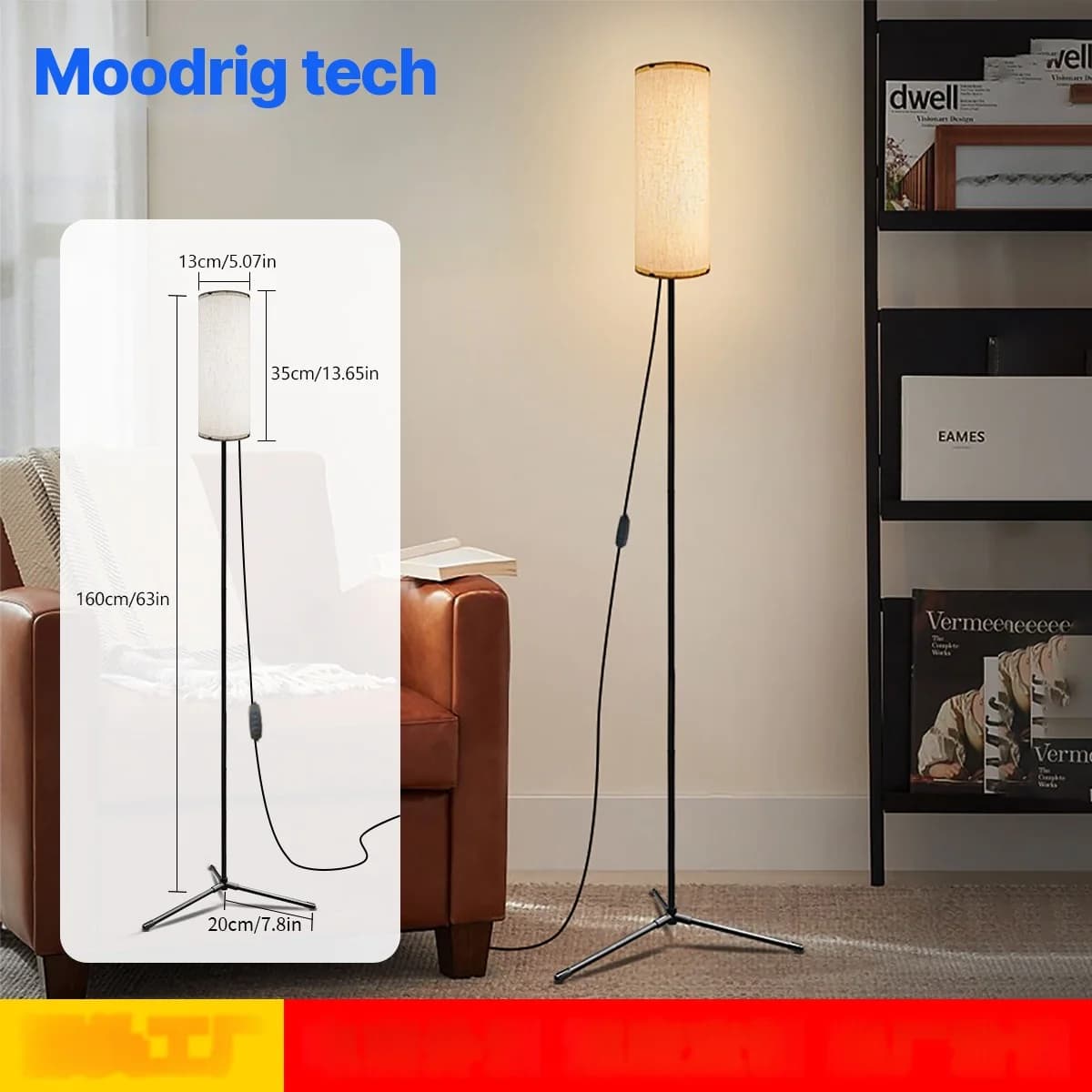 LED-golvlampa med tygskärm, dimbar tre-färgsbelysning