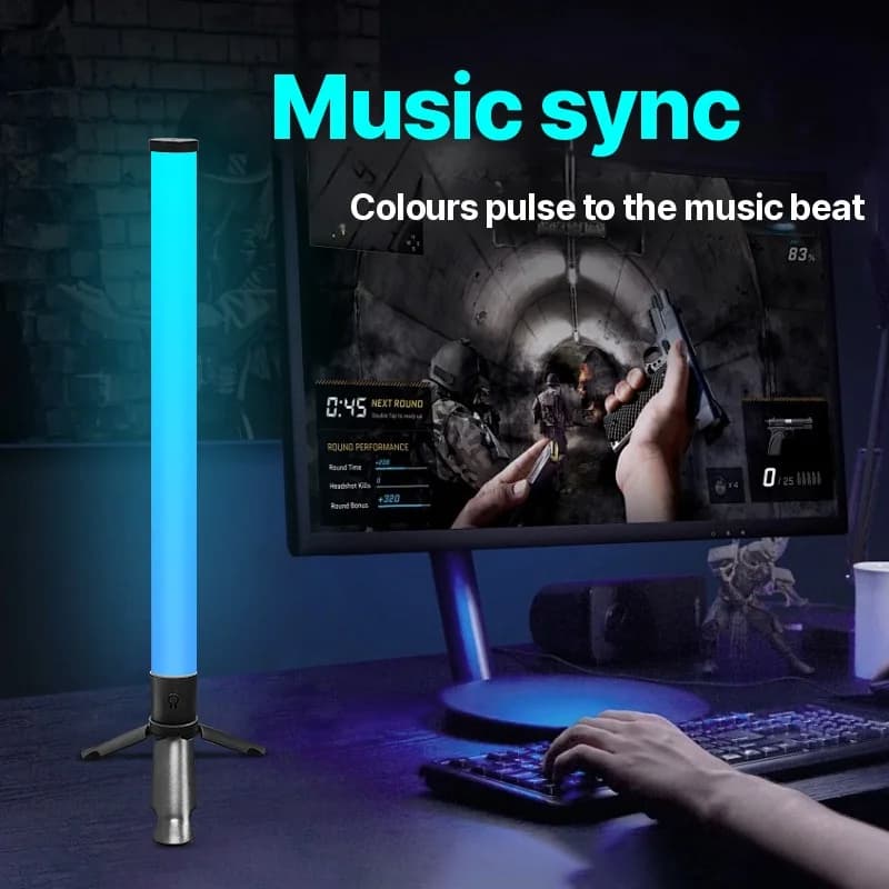 LED-stämningslampa med stativ för skrivbord, musiksynk och RGB-effekter
