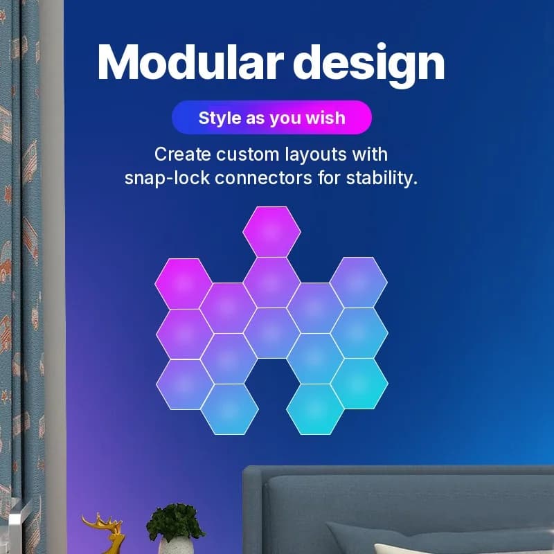 RGB-hexagonala ljudreaktiva ljuspaneler med appstyrning