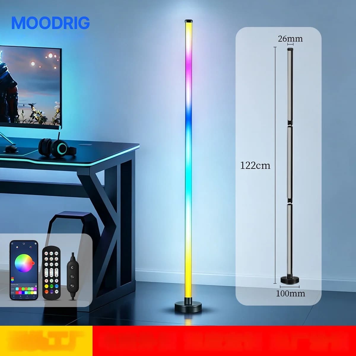 RGB LED-hörngolvlampa med musiksynk, app- och fjärrkontroll