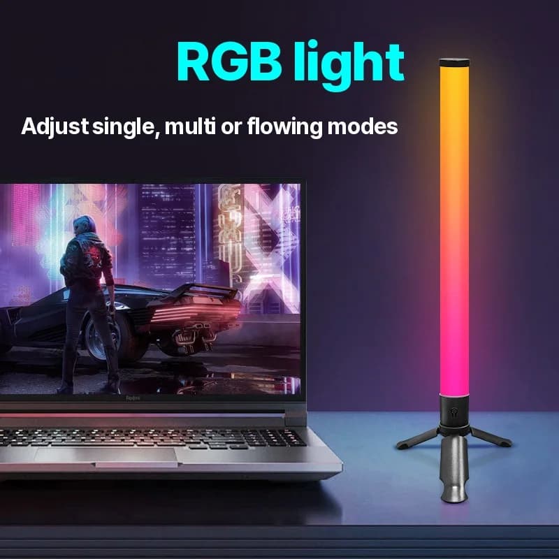 LED-stämningslampa med stativ för skrivbord, musiksynk och RGB-effekter