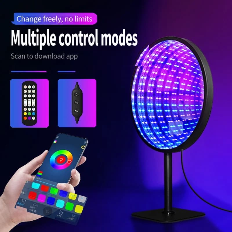 Rund akryl oändlighetsspegel 3D avgrundsljus USB RGB atmosfärlampa